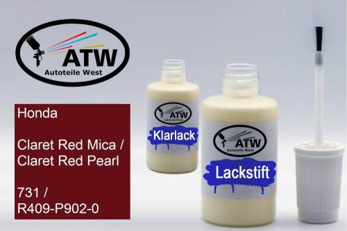 Honda, Claret Red Mica / Claret Red Pearl, 731 / R409-P902-0: 20ml Lackstift + 20ml Klarlack - Set, von ATW Autoteile West.